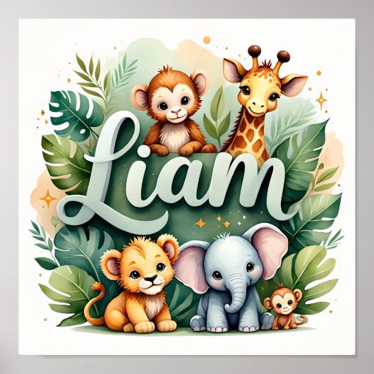 Liam Safari Kinderkamer Muur Kunst Poster (Voorkant)