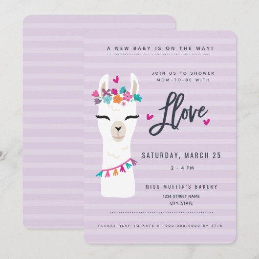 Liama baby shower Uitnodiging // in de liefde gedo (Voorkant / Achterkant)