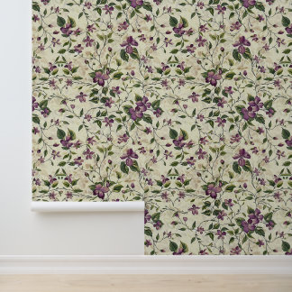 Liana plant met paarse Clematis bloesem Behang