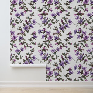 Liana plant met paarse Clematis bloesem Behang