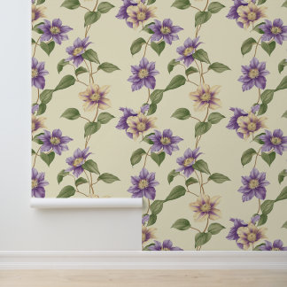 Liana plant met paarse Clematis bloesem Behang