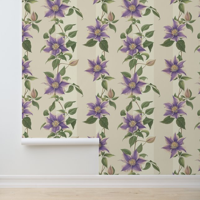 Liana plant met paarse Clematis bloesem Behang (Applicatie)