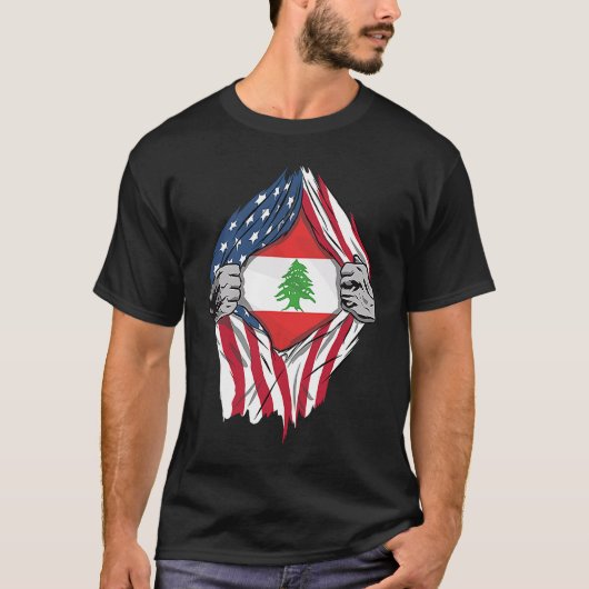 Libanees bloed binnen me Libanese vlag T-shirt (Voorkant)