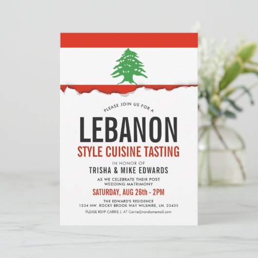 Libanese Cuisine | Flag White Invite Kaart (Staand voorkant)