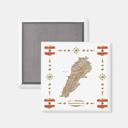 Libanese kaart + Flagers Magnet (Voorkant / Achterkant)