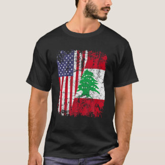 LIBANESE ROOTS Half Amerikaanse vlag LIBANON T Shi T-shirt