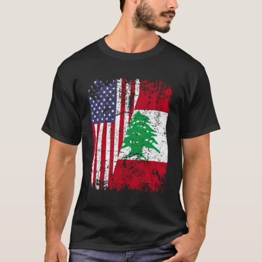 Libanese roots Half Amerikaanse vlag Libanon T-shirt (Voorkant)