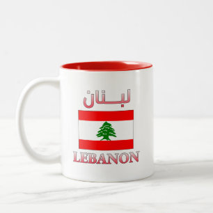 Libanese vlag ل ن ن Arabisch en Engels WordArt Coo Tweekleurige Koffiemok