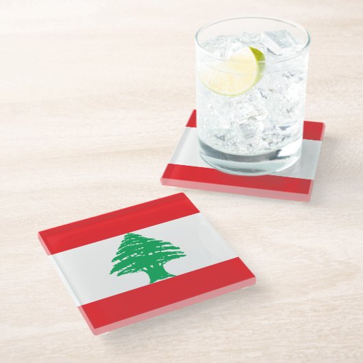 Libanese vlag glazen onderzetter (Schuin)