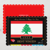 Libanese vlag & Happy New Year/Best Wish Card Feestdagenkaart (Voorkant / Achterkant)