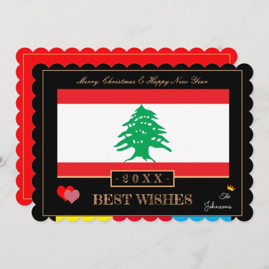 Libanese vlag & Happy New Year/Best Wish Card Feestdagenkaart (Voorkant / Achterkant)