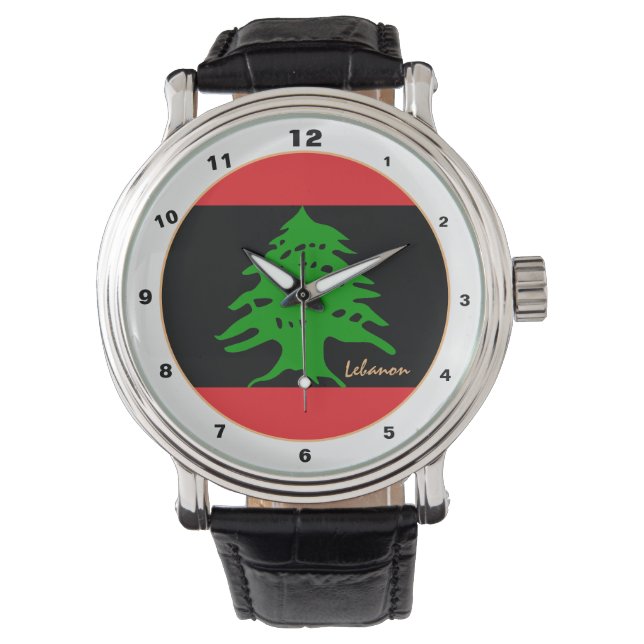 Libanese vlag & Libanon BLK trendy mode / design Horloge (Voorkant)