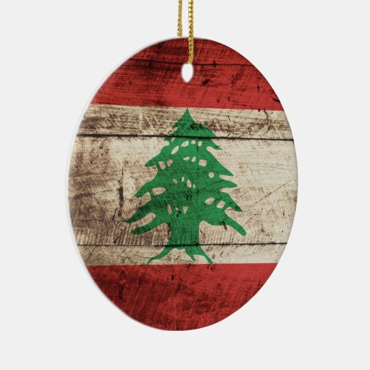 Libanese vlag op oude houten korrel keramisch ornament (Rechts)