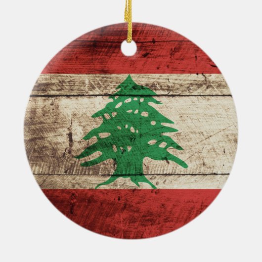 Libanese vlag op oude houten korrel keramisch ornament (Achterkant)