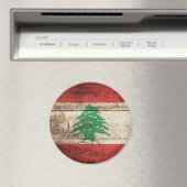 Libanese vlag op oude houten korrel magneet (Insitu (Vaatwasser))