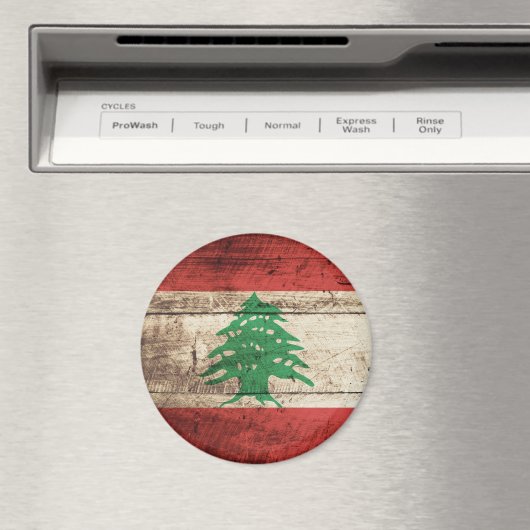 Libanese vlag op oude houten korrel magneet (Insitu (Vaatwasser))