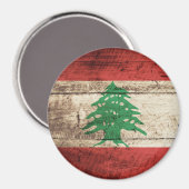 Libanese vlag op oude houten korrel magneet (Voorkant / Achterkant)