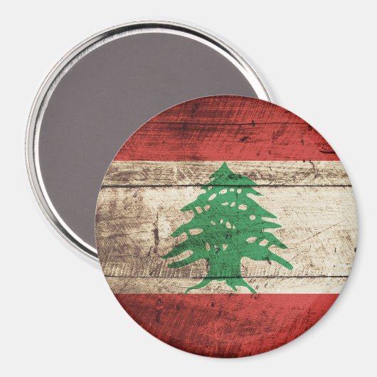 Libanese vlag op oude houten korrel magneet (Voorkant / Achterkant)