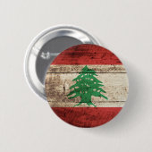 Libanese vlag op oude houten korrel ronde button 5,7 cm (Voorkant /achterkant)