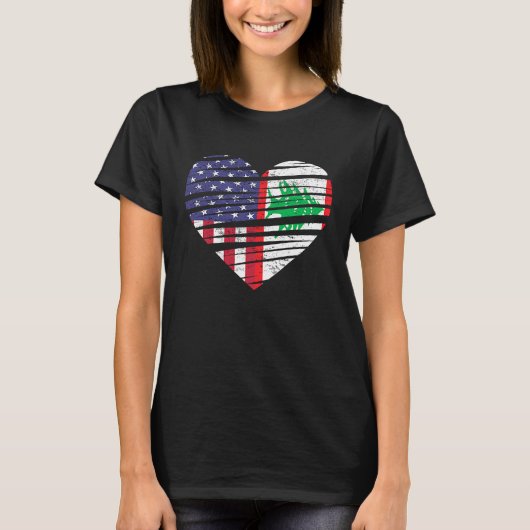 Libanon Amerikaans Geteeld Hart USA Patriottisch E T-shirt (Voorkant)