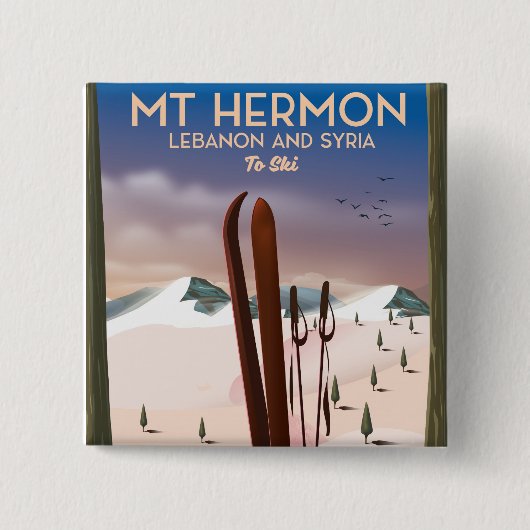 Libanon en Syria Mt Hermon Ski Vierkante Button 5,1 Cm (Voorkant)