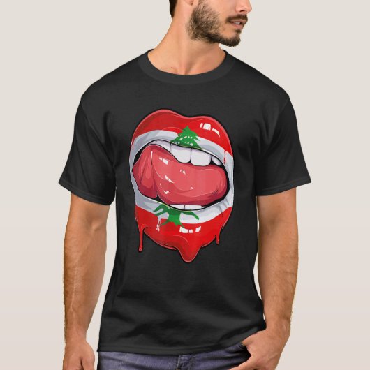 Libanon Flag Mouth Voetbal Libanees T-shirt (Voorkant)