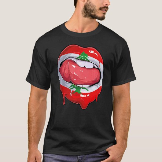 Libanon Flag Mouth Voetbal Libanees T-shirt (Voorkant)
