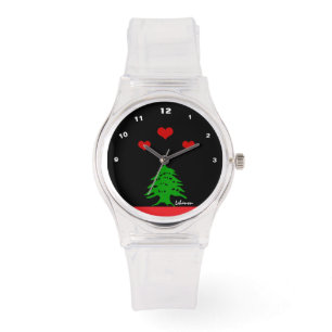 Libanon horloge, Rode harten mode, Libanese vlag Horloge