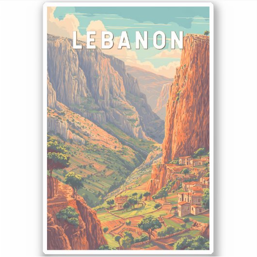 Libanon Illustratie Reis Kunst Vintage Sticker (Voorkant)