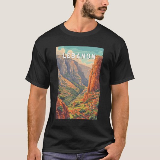 Libanon Illustratie Reis Kunst Vintage T-shirt (Voorkant)