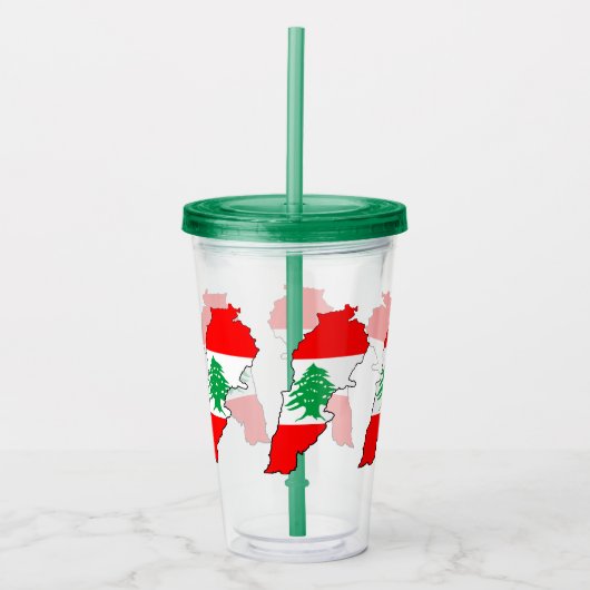 Libanon kaart met vlag acryl drinkbeker (Voorkant)