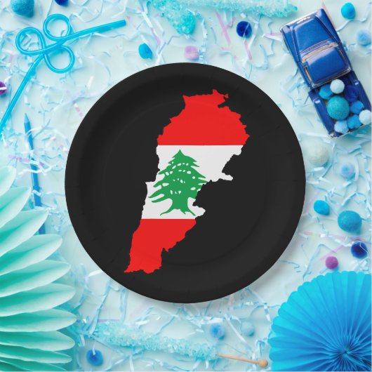 Libanon kaart met vlag papieren bordje (Feest)