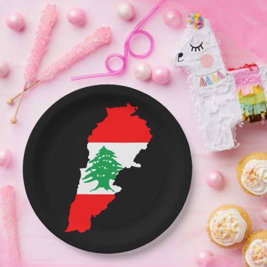 Libanon kaart met vlag papieren bordje (Feest)