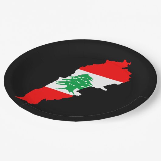 Libanon kaart met vlag papieren bordje (Gekanteld)