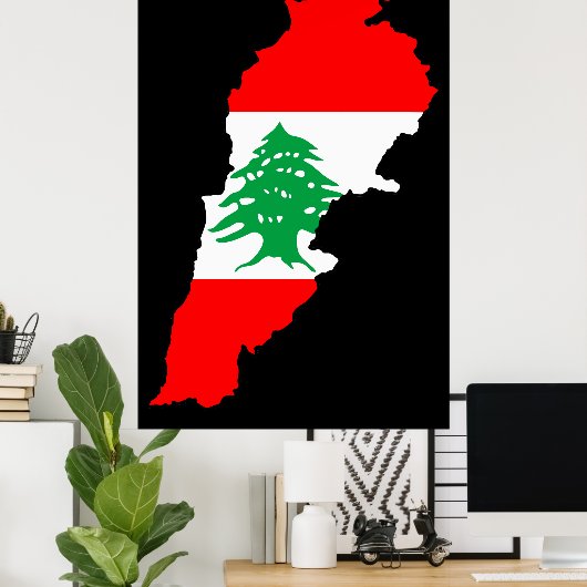 Libanon kaart met vlag poster (Thuiskantoor)