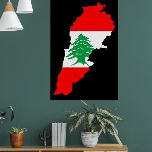 Libanon kaart met vlag poster