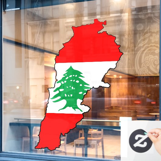 Libanon kaart met vlag raamsticker (Cafe Raam)