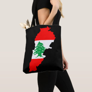 Libanon kaart met vlag tote bag
