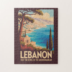 Libanon Landschap Illustratie Reis Kunst Vintage Legpuzzel