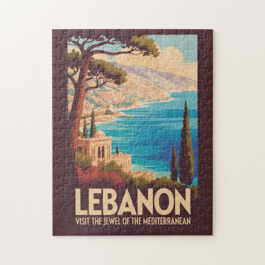 Libanon Landschap Illustratie Reis Kunst Vintage Legpuzzel (Verticaal)