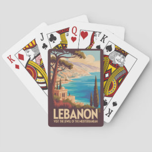 Libanon Landschap Illustratie Reis Kunst Vintage Pokerkaarten