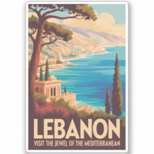 Libanon Landschap Illustratie Reis Kunst Vintage Sticker