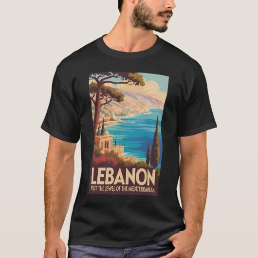 Libanon Landschapsillustratie Reis Kunst Vintage T-shirt (Voorkant)