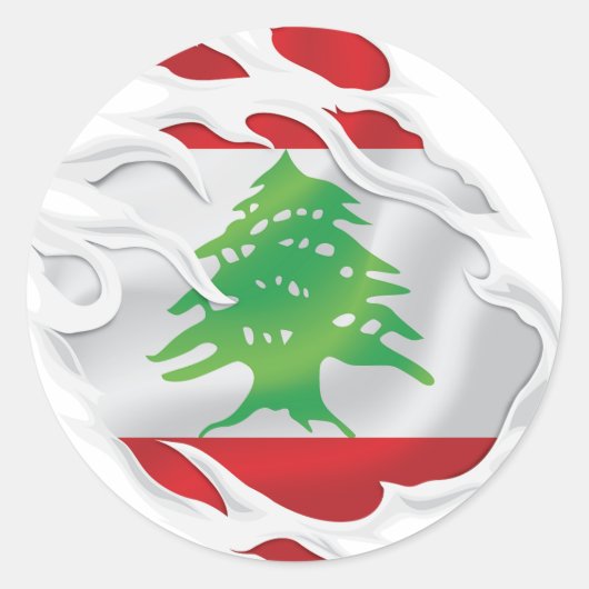 Libanon Ripped Flag Classic Round Sticker (Voorkant)
