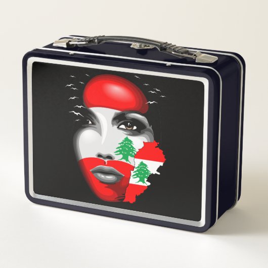 Libanon Vlag en Kaart op het gezicht van het meisj (Achterkant)