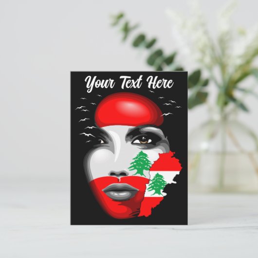 Libanon Vlag en Kaart op het gezicht van het meisj (Staand voorkant)