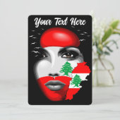 Libanon Vlag en Kaart op het gezicht van het meisj (Staand voorkant)