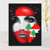 Libanon Vlag en Kaart op het gezicht van het meisj (Gele Bloem)