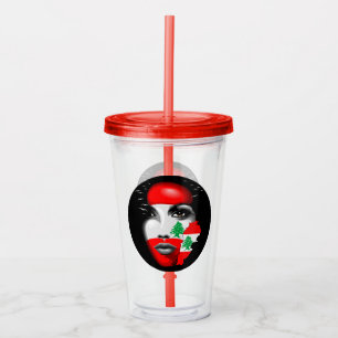 Libanon Vlag en Kaart op het gezicht van het meisj Acryl Drinkbeker