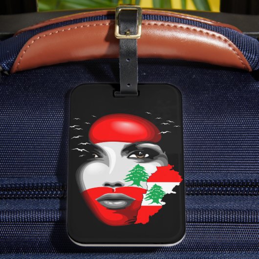 Libanon Vlag en Kaart op het gezicht van het meisj Bagagelabel (Voorkant Insitu 2)